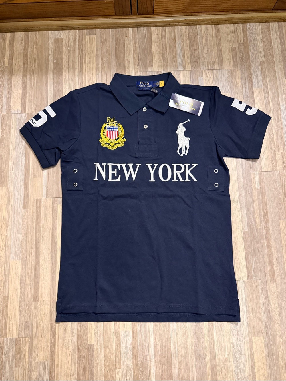 Ralph Lauren Navy Polo with 'NEW YORK' Embroidery and Crest